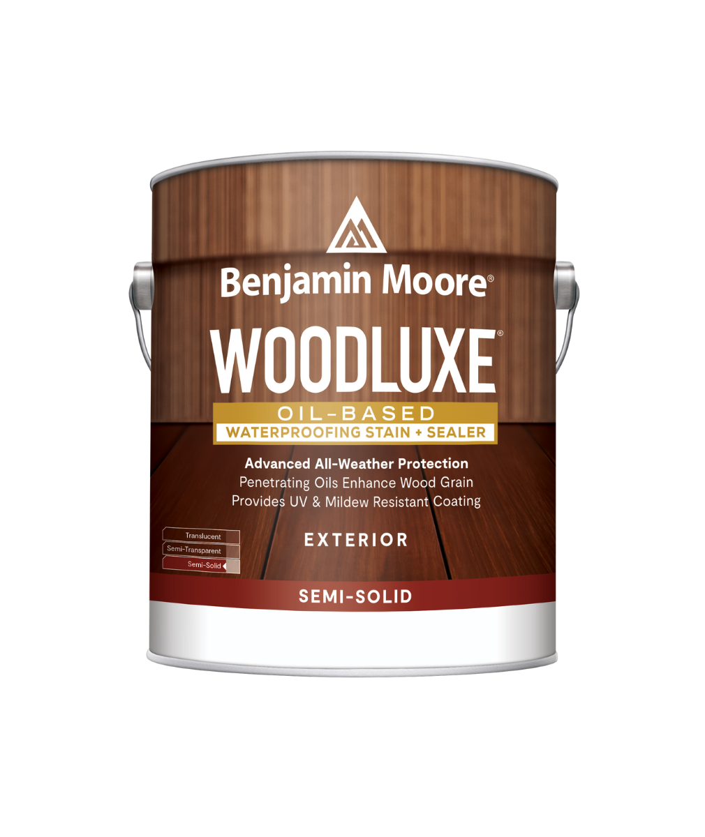 Benjamin Moore Woodluxe® Oil-Based Semi-Solid Exterior Stain available at Clement's Paint in Austin, Texas.