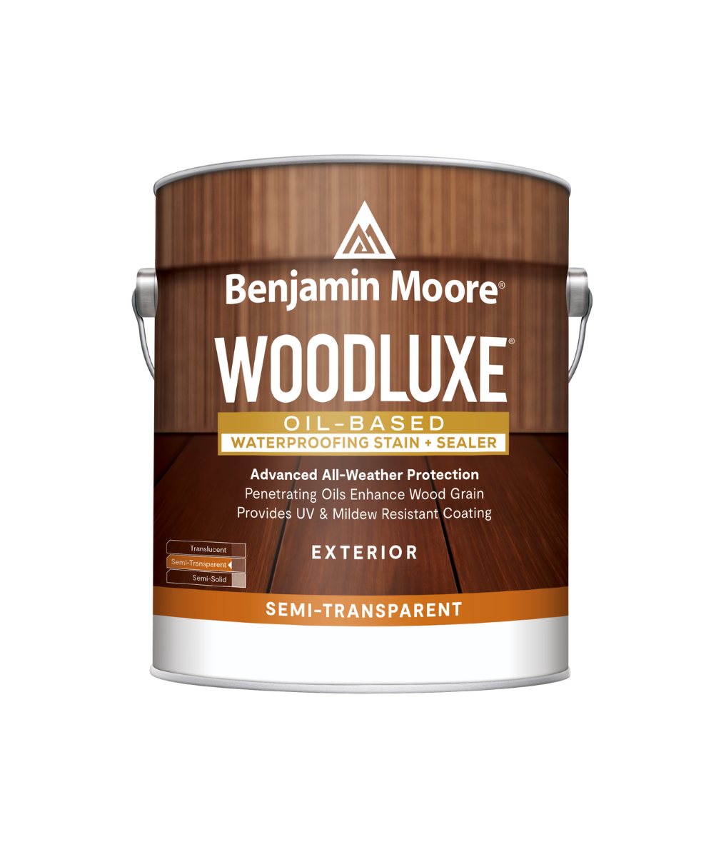 Benjamin Moore Woodluxe® Oil-Based Semi-Transparent Exterior Stain available at Clement's Paint in Austin, Texas.