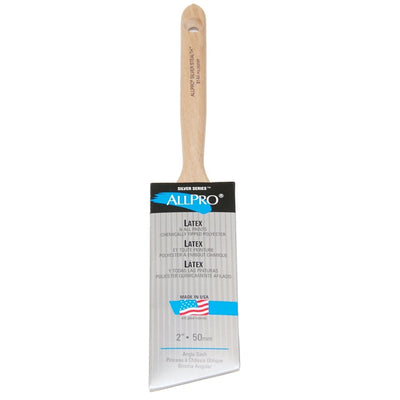 ALLPRO Silver stealth 2" paint brush, available at Clement's Paint in Austin, TX.